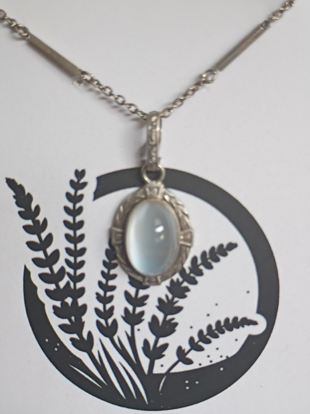 Sterling Silver Moonstone Pendant Necklace - Light Blue Cabochon